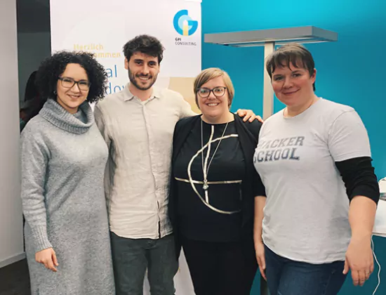 David Ockert, Meriam Bouchir, Julia Freudenberg und Sarah Ickert beim Social Sundowner r zum Thema Digitalisierung